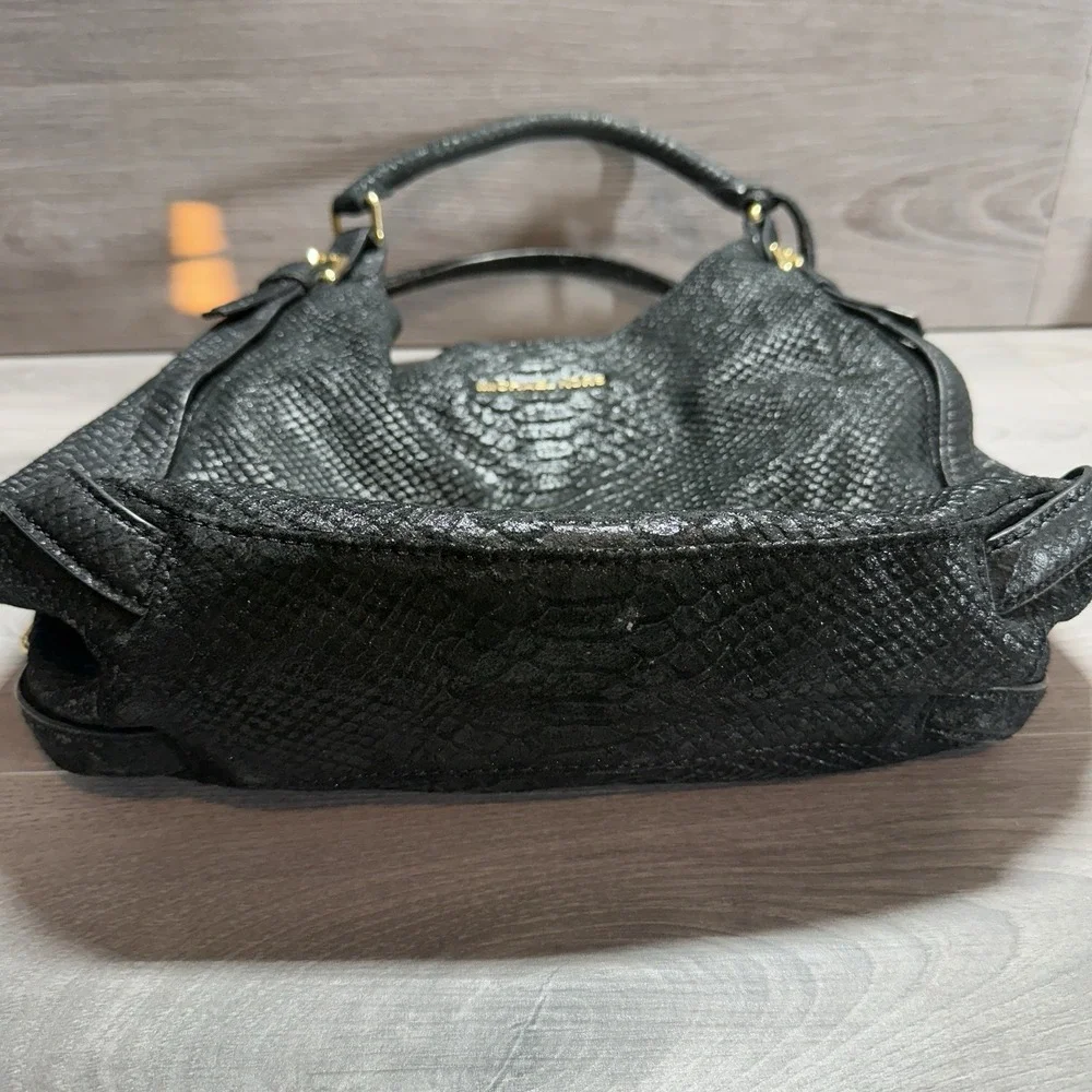 Michael Kors Black Snakeskin Embossed Leather Hobo Shoulder Bag Purse Genuine